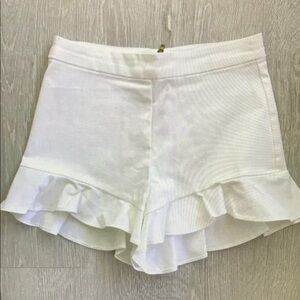 White Ruffle Hem Women's Shorts
